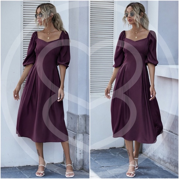 RUST  Sweetheart neck short sleeve midi dress - Picture 3 of 6